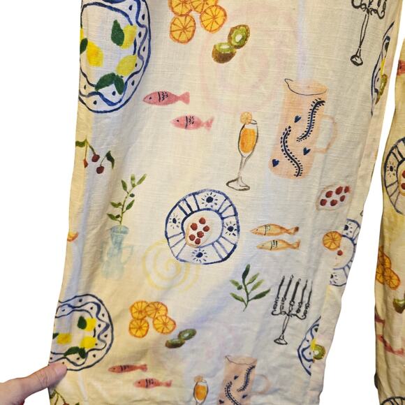 VRG GRL linen blend tropical fish wide leg pants nwot - Picture 3 of 5